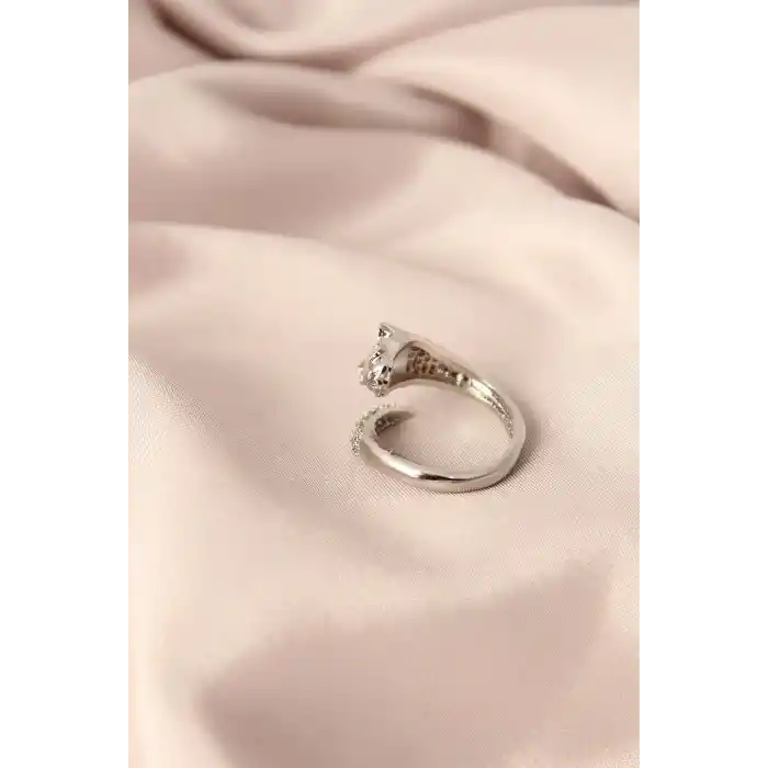 Gümüş Renk Metal Zirkon Taşlı Kaplan Model Ayarlanabilir Kadın Yüzük