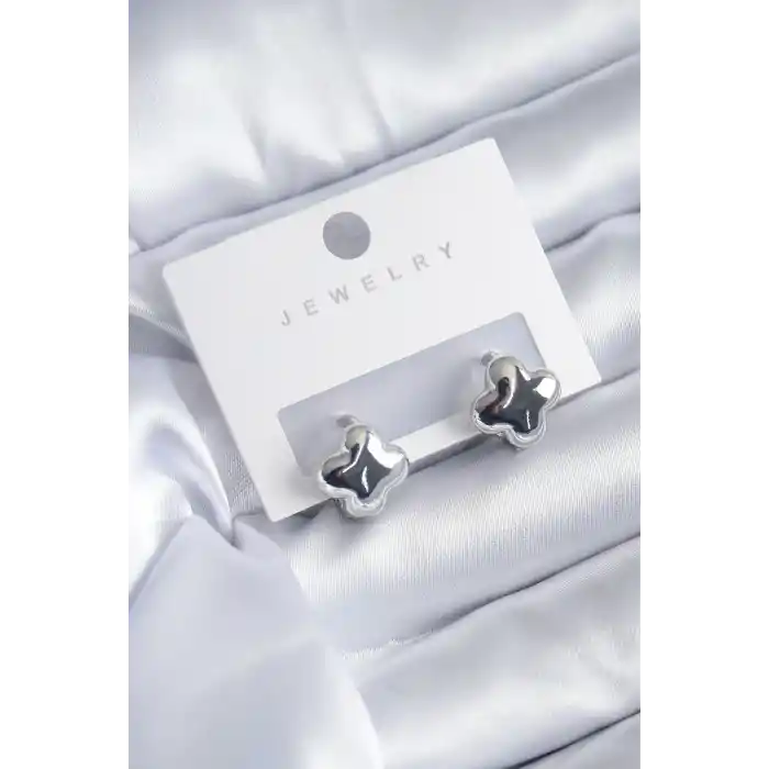 Gümüş Renk Yonca Model Pirinç Kadın Küpe