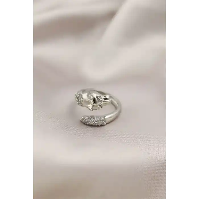 Gümüş Renkli Metal Kaplan Model Zirkon Taşlı Kadın Yüzük