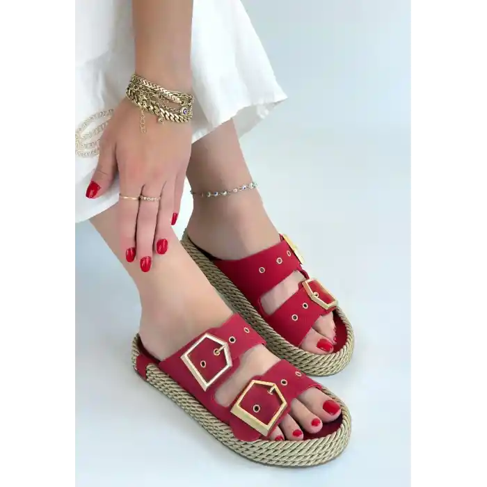 İces Kırmızı Nubuk Terlik