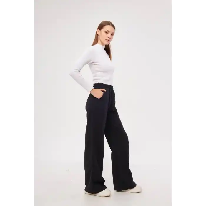 İki iplik Bol Paça Eşofman Pantalon - Siyah