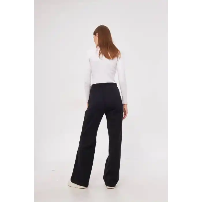 İki iplik Bol Paça Eşofman Pantalon - Siyah