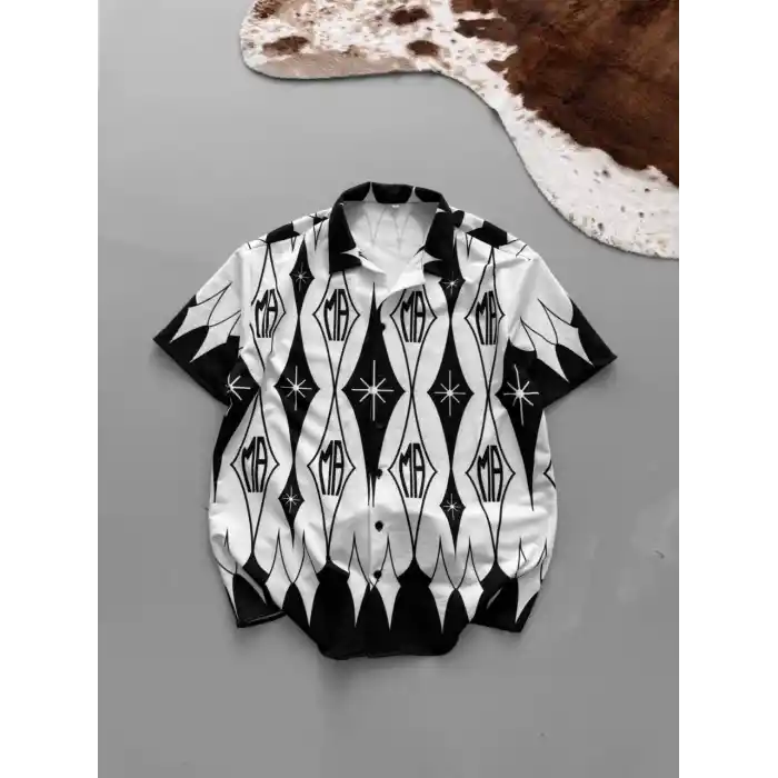 İki İplik Kumaş Baskılı Gömlek - Beyaz