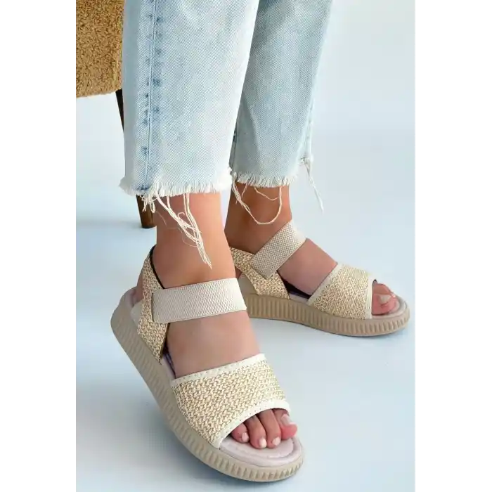 Jake Bej Hasır Cilt Sandalet