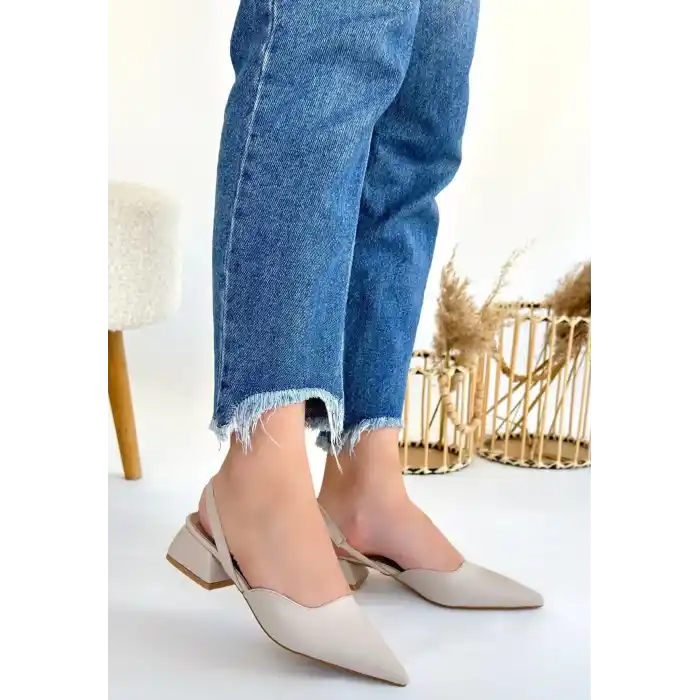 Jenti Bej Cilt Topuklu Ayakkabı