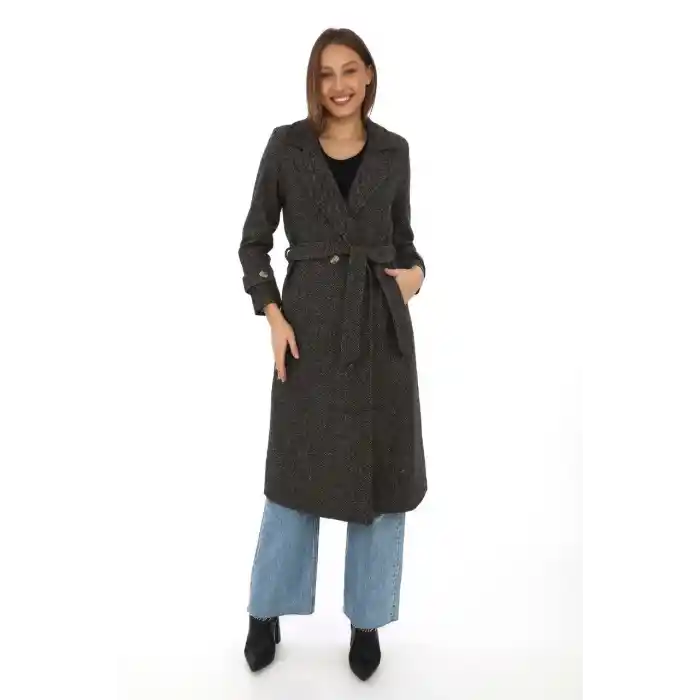 Kadın Balık Sırtı Kaşe Kaban – Uzun Boy Kruvaze Yaka Kuşaklı Astarlı Kışlık Tesettür Kaban, Yünlü Dokuma Kaşmir Kumaş, Cepli Rahat Oversize Kalıp Şık Modern Kaban Mont Modeli (Günlük ve Özel Gün Kombinlerine Uygun) - Kahverengi