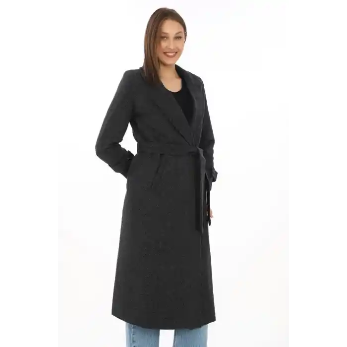 Kadın Balık Sırtı Kaşe Kaban – Uzun Boy Kruvaze Yaka Kuşaklı Astarlı Kışlık Tesettür Kaban, Yünlü Dokuma Kaşmir Kumaş, Cepli Rahat Oversize Kalıp Şık Modern Kaban Mont Modeli (Günlük ve Özel Gün Kombinlerine Uygun) - Siyah