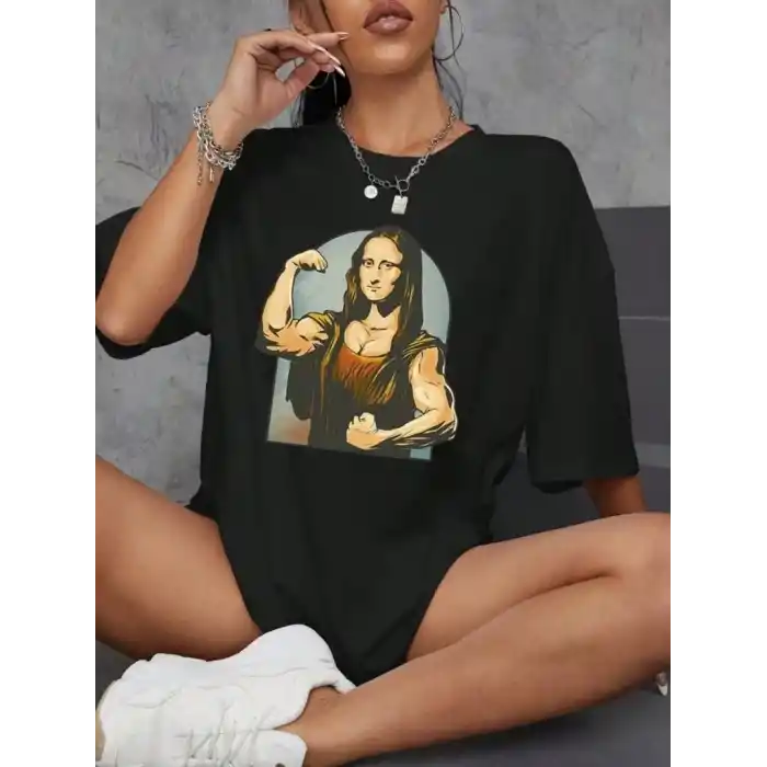 Kadın Baskılı Oversize T-shirt - Siyah