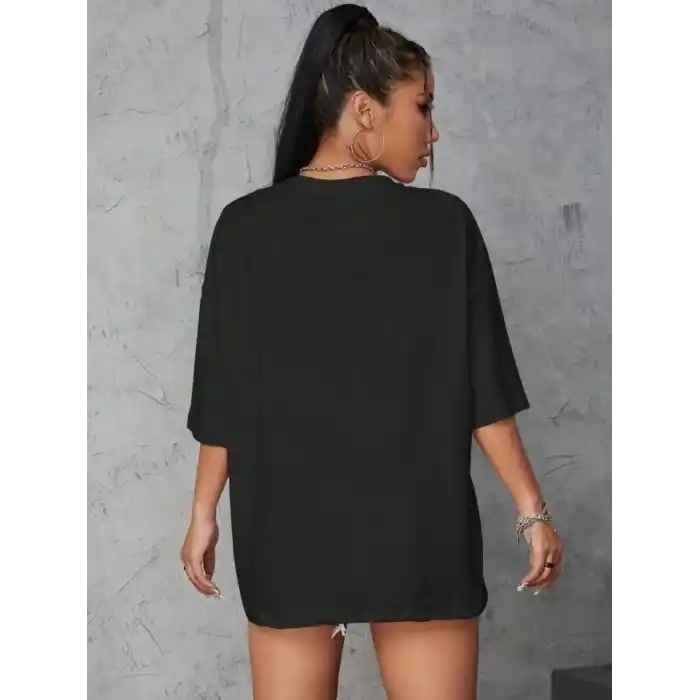 Kadın Baskılı Oversize T-shirt - Siyah