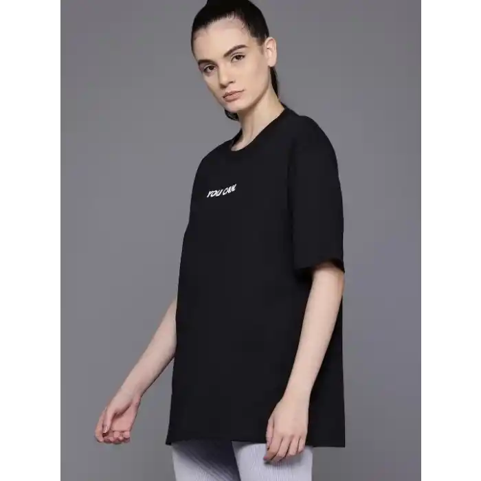 Kadın Baskılı Oversize T-shirt - Siyah