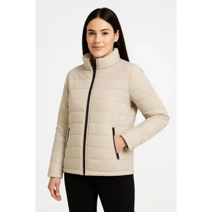 Kadın Bomber Mont Ceket – Su İtici Kumaş, Kapitone Astarlı, Fermuarlı, Kışlık - Bej