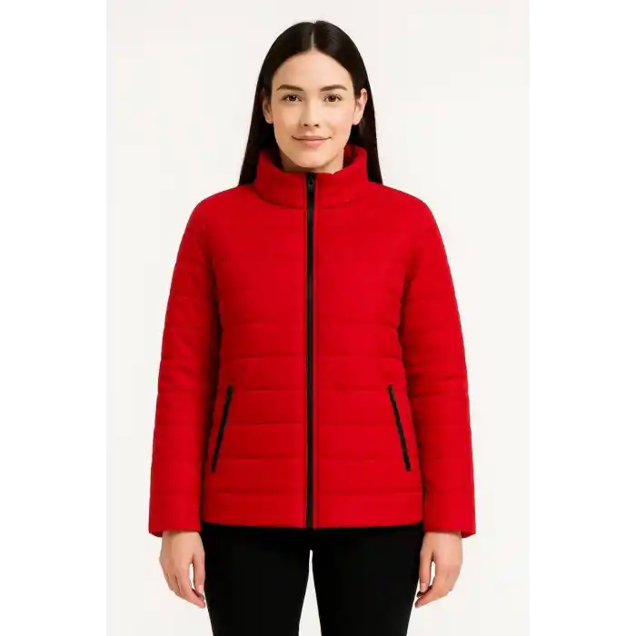 Kadın Bomber Mont Ceket – Su İtici Kumaş, Kapitone Astarlı, Fermuarlı, Kışlık - Kırmızı