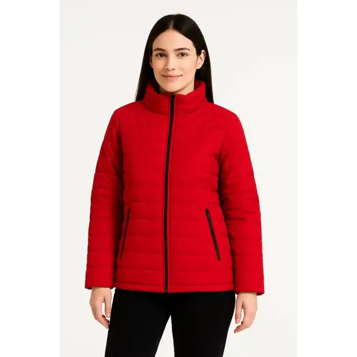 Kadın Bomber Mont Ceket – Su İtici Kumaş, Kapitone Astarlı, Fermuarlı, Kışlık - Kırmızı