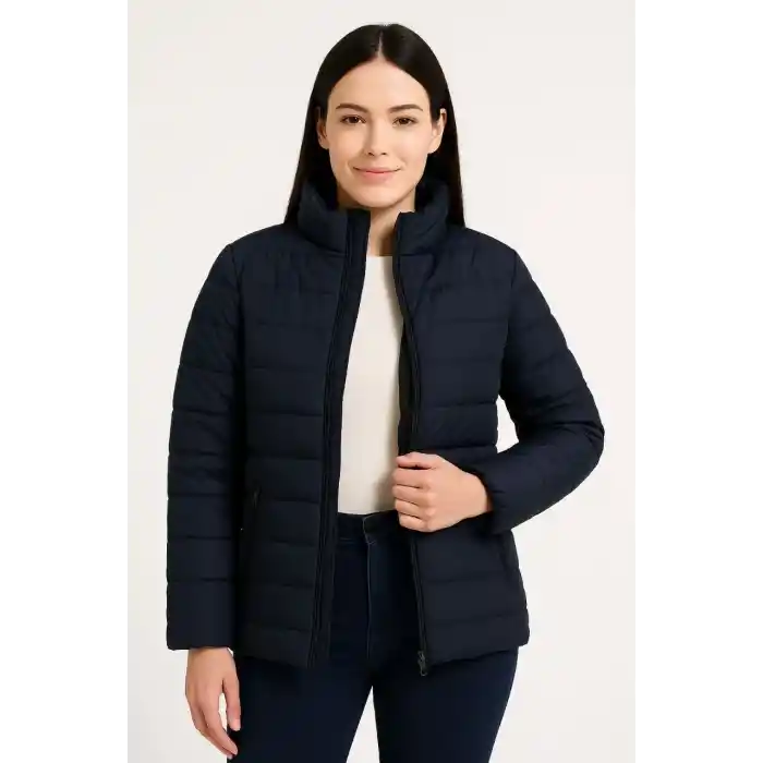 Kadın Bomber Mont Ceket – Su İtici Kumaş, Kapitone Astarlı, Fermuarlı, Kışlık - Lacivert