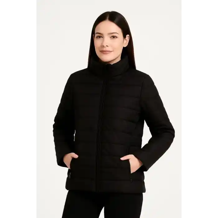 Kadın Bomber Mont Ceket – Su İtici Kumaş, Kapitone Astarlı, Fermuarlı, Kışlık - Siyah