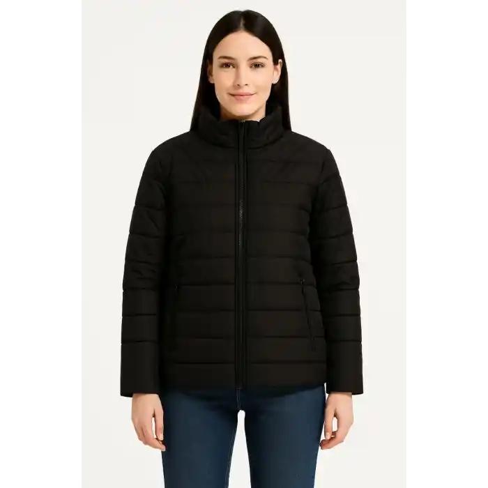 Kadın Bomber Mont Ceket – Su İtici Kumaş, Kapitone Astarlı, Fermuarlı, Kışlık - Siyah