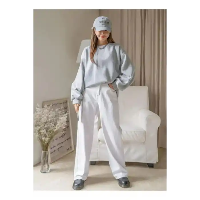 Kadın Düz Bisiklet Yaka Sweat - Gri