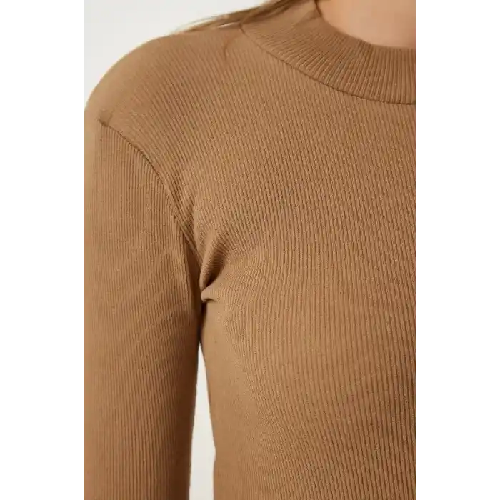 Kadın Full Likralı Fitilli Kaşkorse Body - Kahve