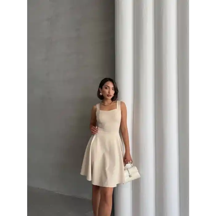 Kadın kare yaka kısa elbise s251188