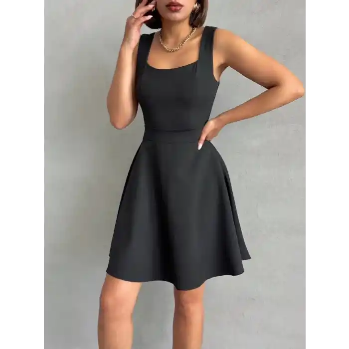 Kadın kare yaka kısa elbise s251188
