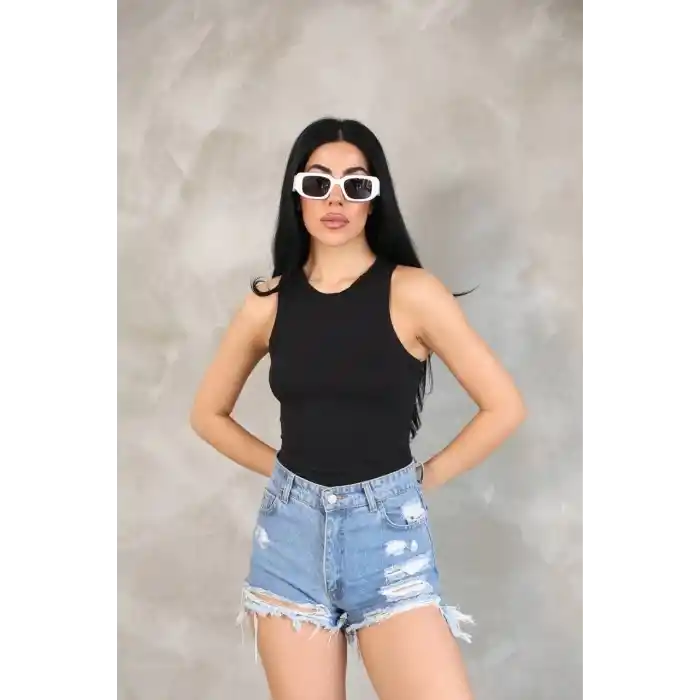 Kadın Kolsuz Badi bluz - Siyah