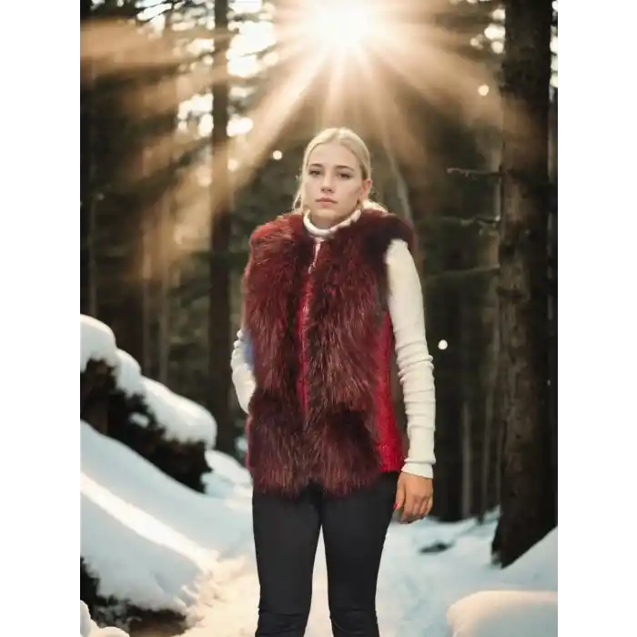 Kadın Kolsuz Fermuarlı Yelek - Kırmızı