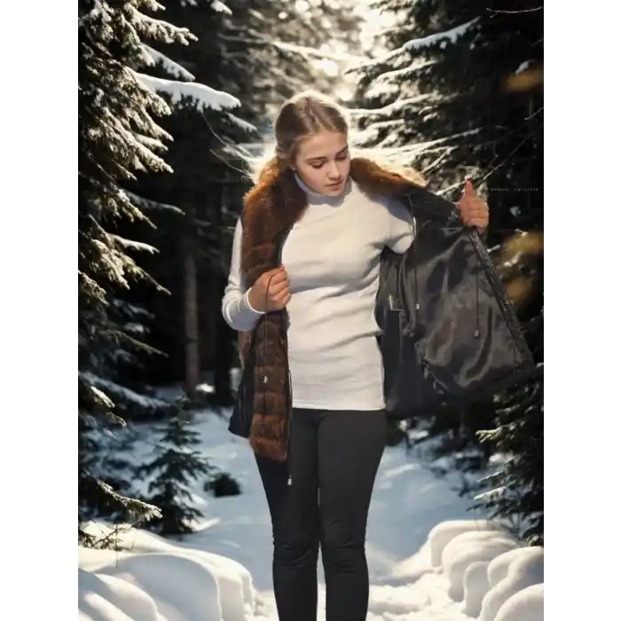 Kadın Kolsuz Fermuarlı Yelek - Siyah