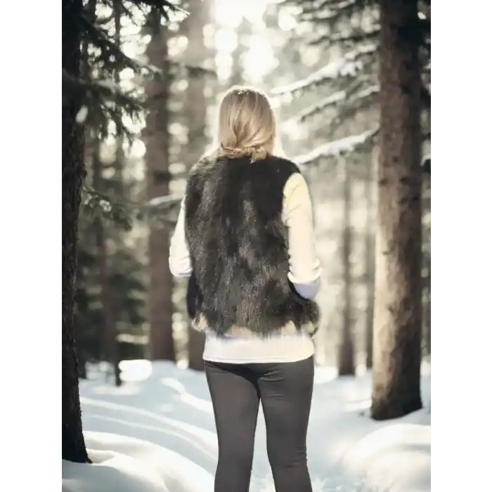 Kadın Kolsuz Fermuarlı Yelek - Siyah