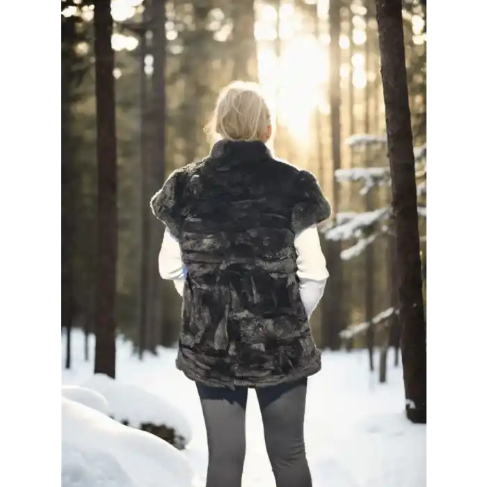 Kadın Kolsuz Hakiki Kürk - Siyah