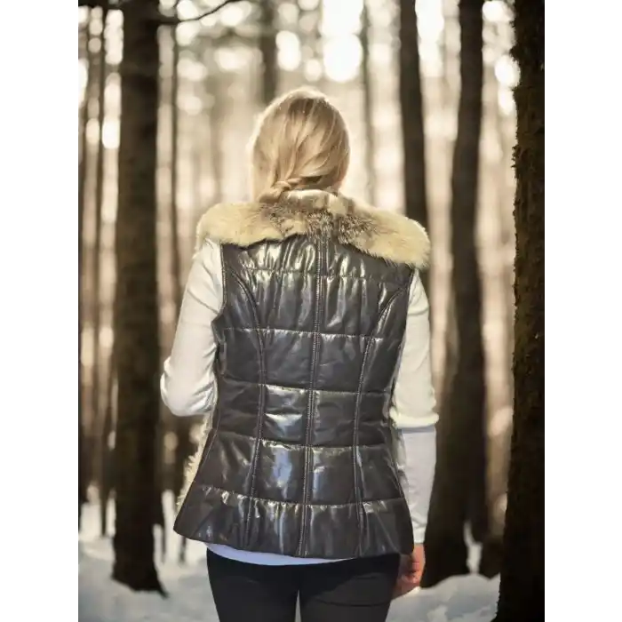 Kadın Kolsuz Hakiki Yelek - Fuşya