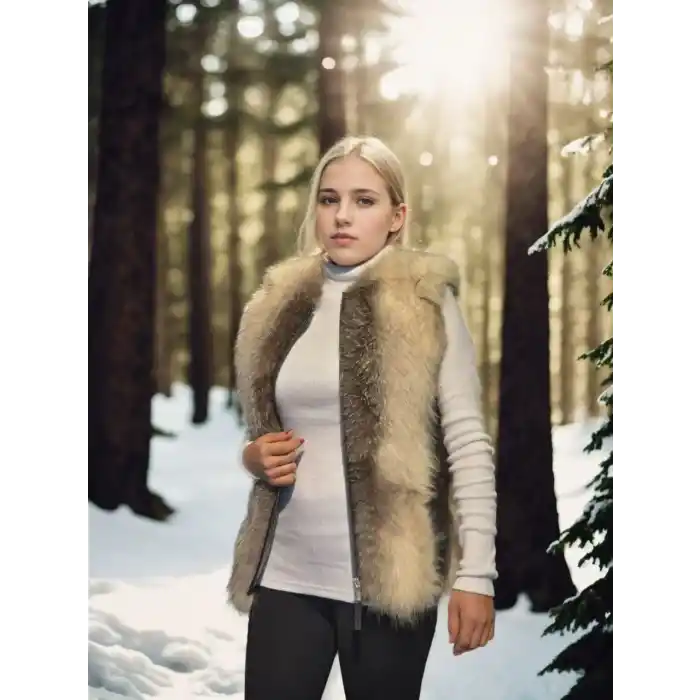 Kadın Kolsuz Hakiki Yelek - Fuşya