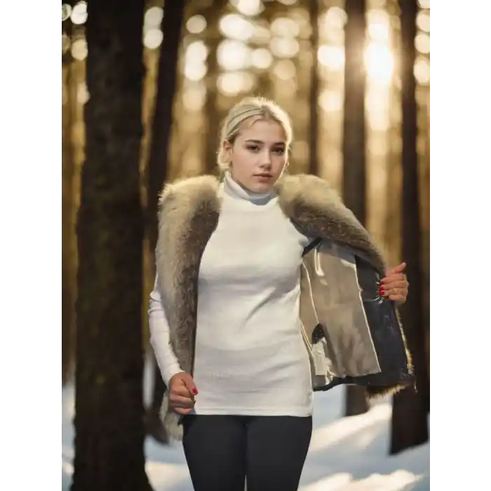 Kadın Kolsuz Hakiki Yelek - Fuşya