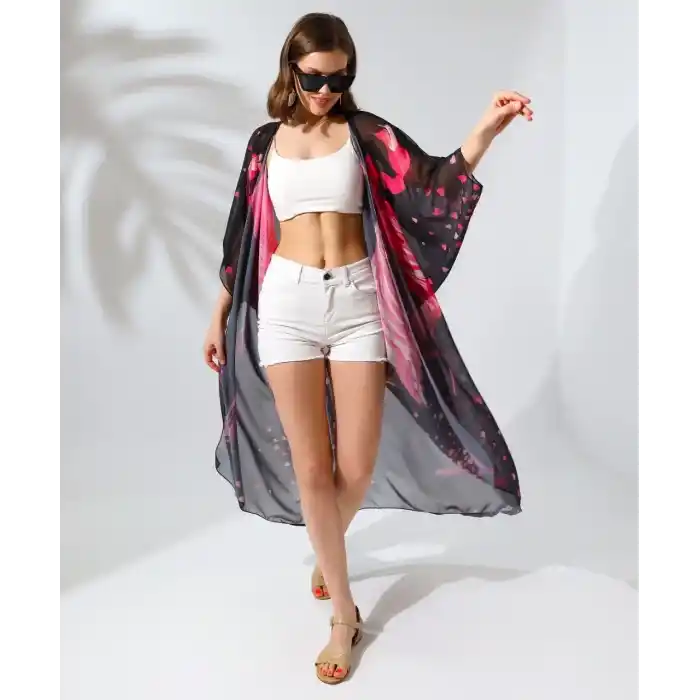 Kadın Rahat Kesim Şifon Kimono - Siyah