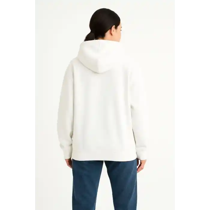 Kadın Samuray Ninja Çift Kapüşonlu Maske Detaylı Fermuarlı Kanguru Cepli Hoodie - Beyaz