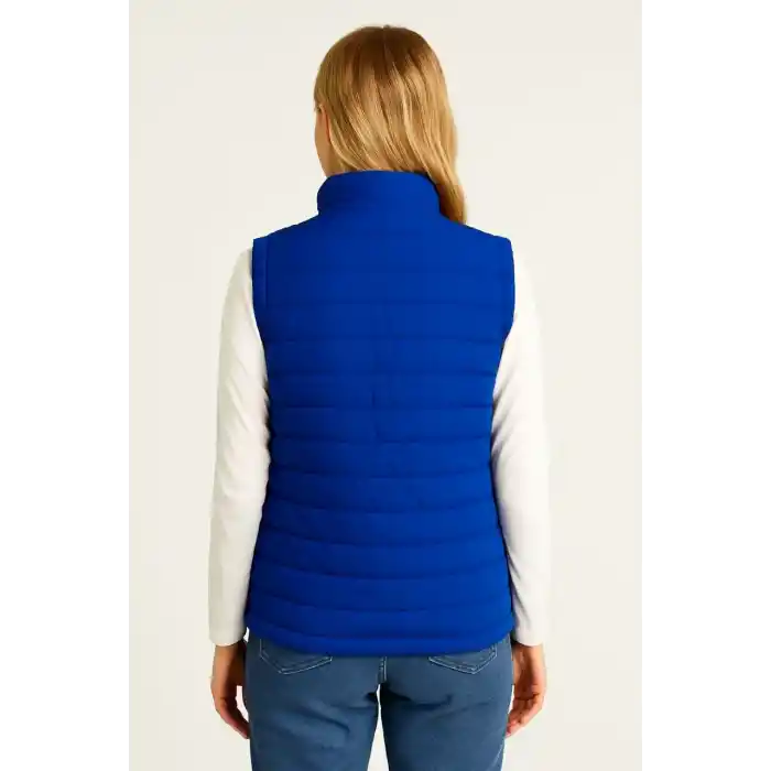 Kadın Şişme Fermuarlı Yelek Su itici Kapitone Astarlı Kumaş Cepli Hafif Kışlık Spor Rahat Kalıp - Saks Mavisi