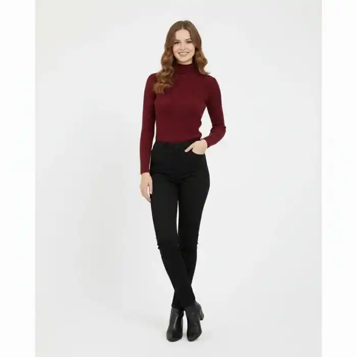 Kadın Tam Boğazlı Fitilli Likrali Koşkorse Badi - Bordo