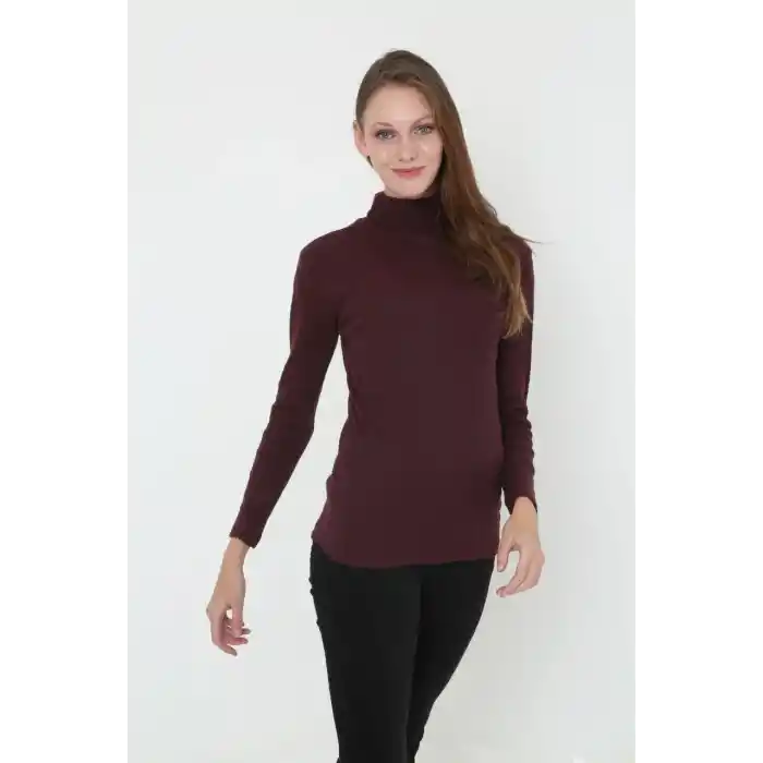 Kadın Tam Boğazlı Fitilli Likrali Koşkorse Badi - Bordo