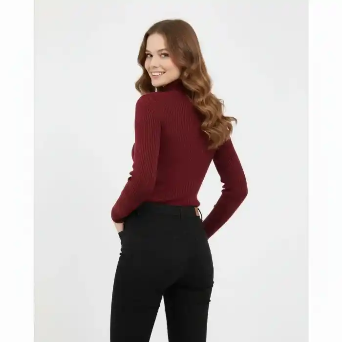 Kadın Tam Boğazlı Fitilli Likrali Koşkorse Badi - Bordo
