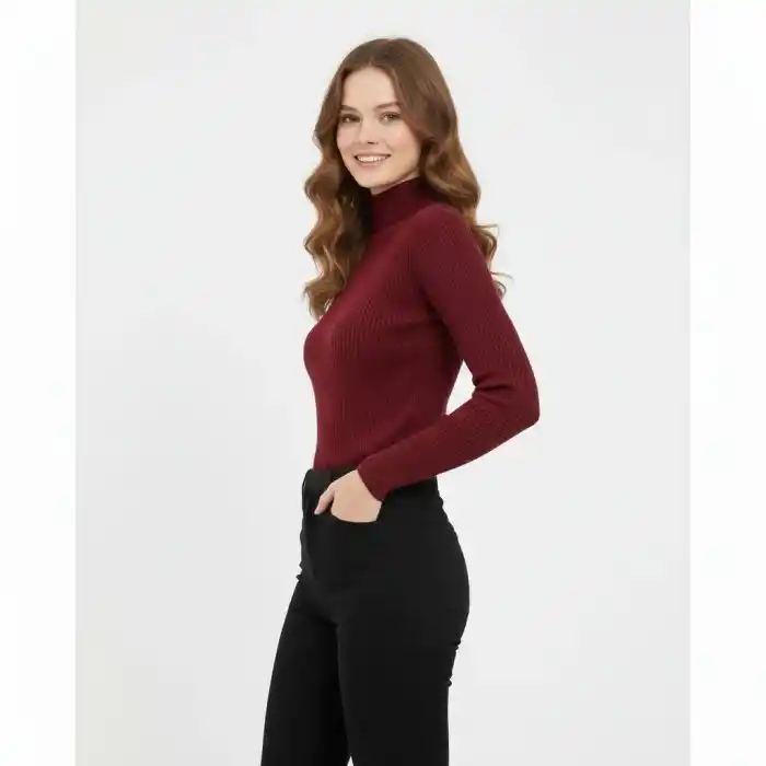 Kadın Tam Boğazlı Fitilli Likrali Koşkorse Badi - Bordo