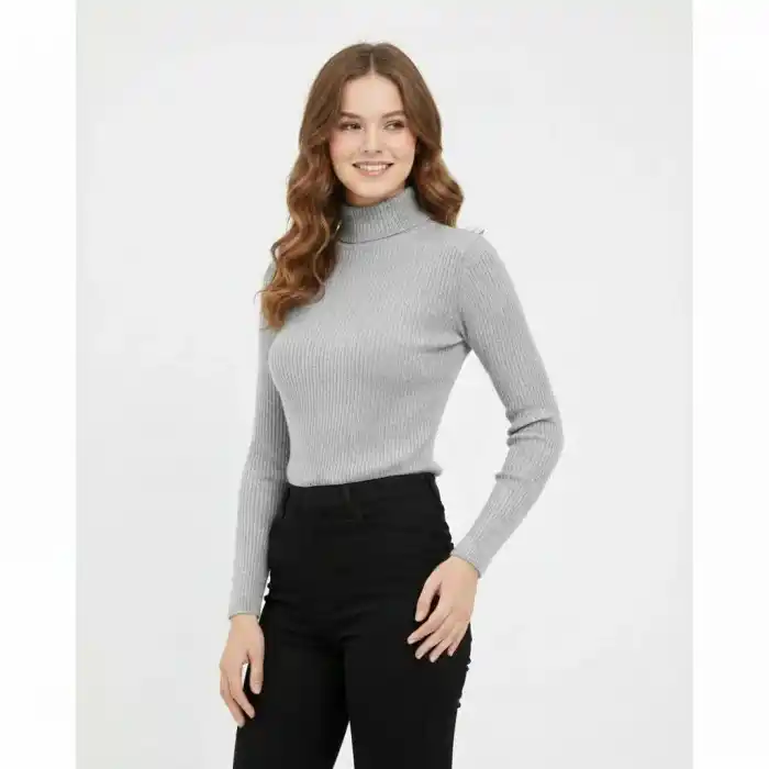 Kadın Tam Boğazlı Fitilli Likrali Koşkorse Badi - Gri