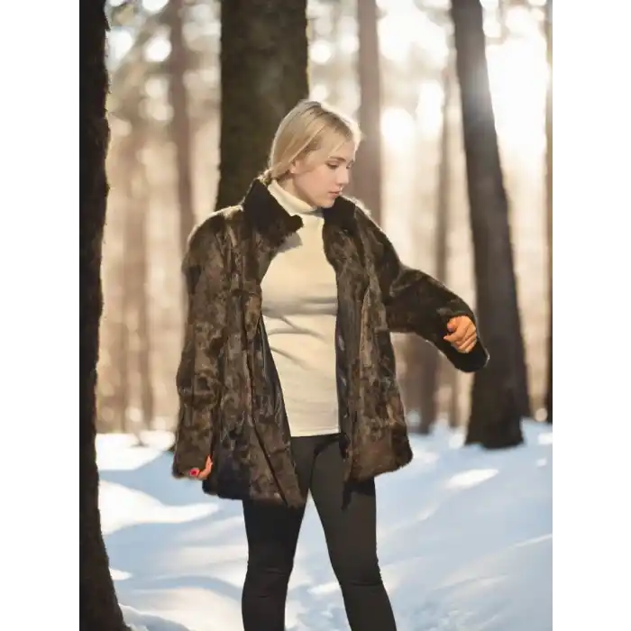 Kadın Uzun Kollu Deri Ceket - Leopar