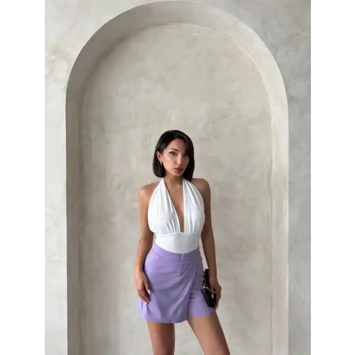 Kapaklı şort etek lila s208