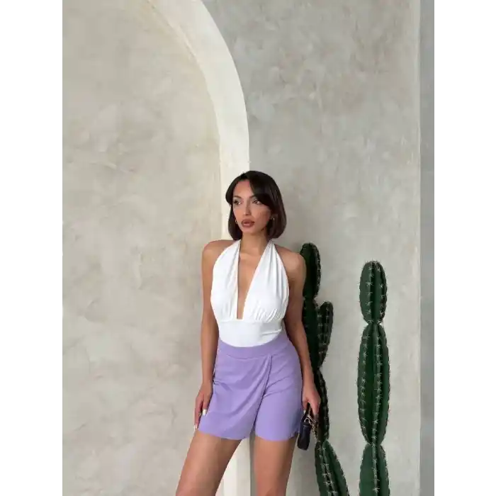 Kapaklı şort etek lila s208