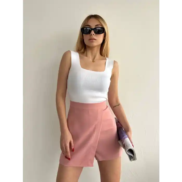 Kapaklı şort etek pudra s208
