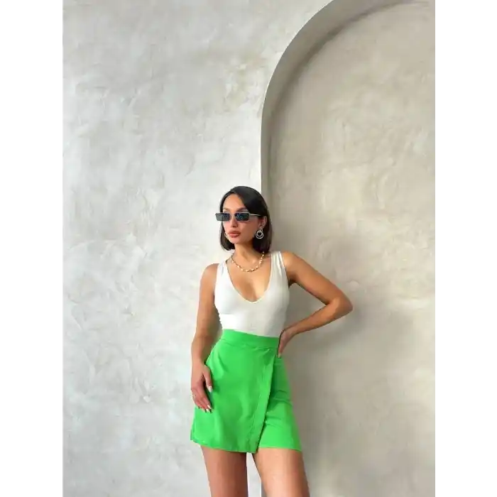 Kapaklı şort etek yeşil s24901