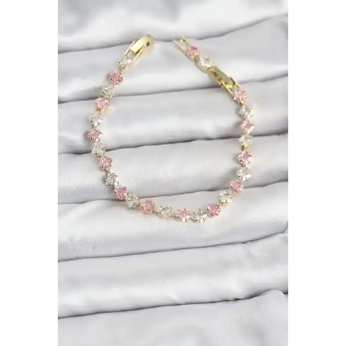 Kare Zirkon Taşlı Gold Renk Kadın Bileklik