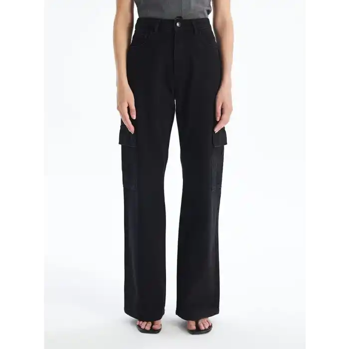 Kargo cep jeans pantolon siyah