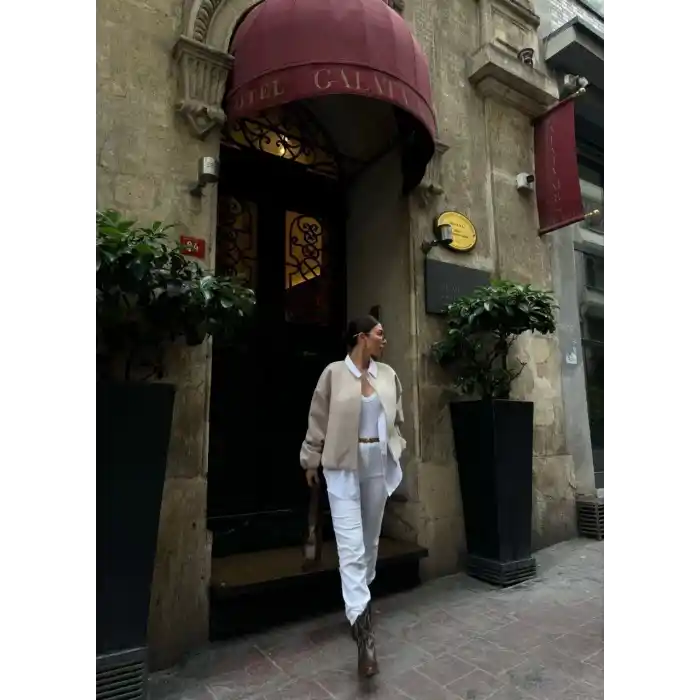 Kaşe Kaşmir Fermuarlı CEKET - Bej