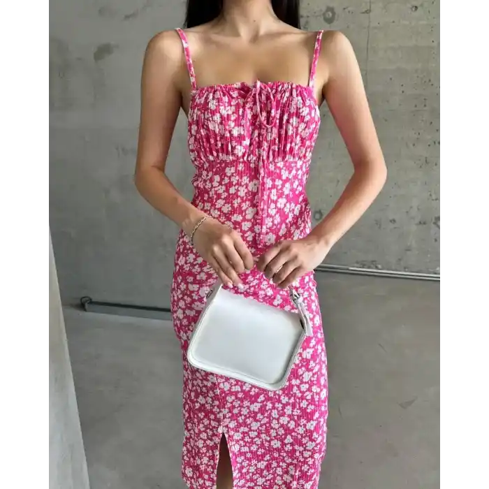 Kaşkorse Desenli askılı elbise