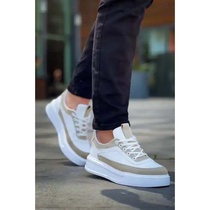 KB-006 Kuback Beyaz Cilt Bej Süet  Yüksek Taban Bağcıklı Günlük Erkek Ayakkabı